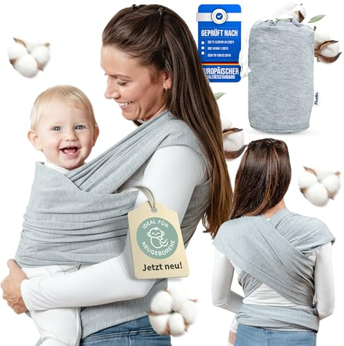 Fivelo Elastisches Tragetuch für Neugeborene und Babys aus Baumwollemix | mit Schlinge, auch für Säuglinge, Elastisch, Atmungsaktiv, inkl. Tasche, aus einem Baumwollemix, 510x 55cm