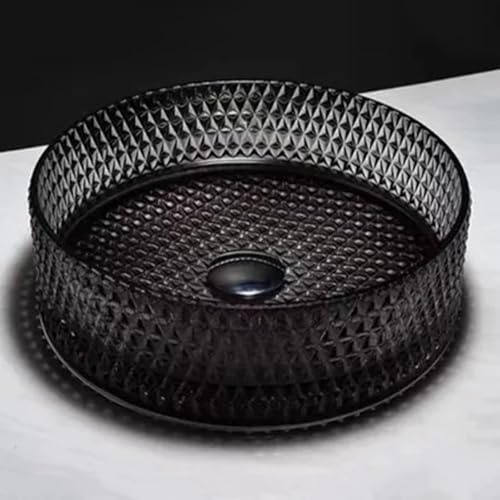 ZYCDP Aufsatzwaschbecken Glas Waschbecken Bad Rund Ohne Hahnloch 360 X 360 X 115 mm Schwarz