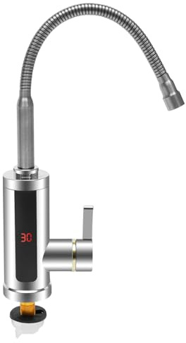 Scaldacqua istantanea, rubinetto per lavello in acciaio inox 304, display LED, beccuccio girevole, 15 – 50 °C, piccolo lavandino da cucina, IPX4 sicuro, 0,15 – 0,6 MPa, cavo da 37,4 pollici.