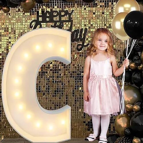 Alphabet LED Lights, 2.3/3.3/4ft Large Words Marquee Cardboard Letters Lamps For Birthday Graduation Party Decorations Wedding Home Decoration(C,70cm/2.3ft)
