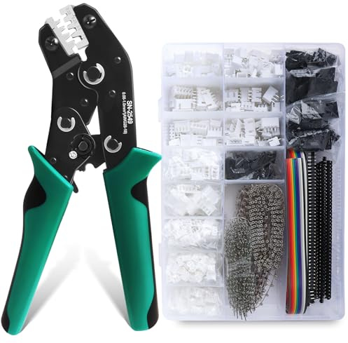 SN-2549 - Kit de crimpadora de barril abierto de trinquete, 2316 piezas JST-XH 2.54 mm/JST-PH 2.0 mm/conectores y terminales DuPont, con cabezales de pin y cable de cinta, 0.08-1.0 mm² (28-18 AWG)