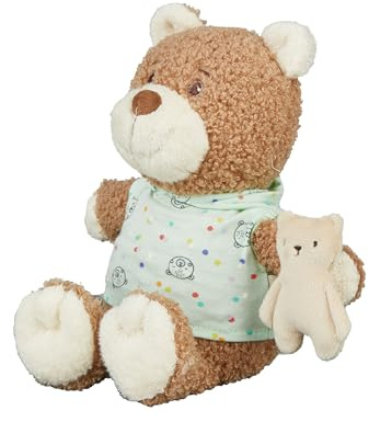 Sterntaler Kuscheltier M Bär BO aus kuscheligem Flausch und bedrucktem Jersey, gefüllt mit weicher Polyesterwatte, pflegeleicht, 24 × 20 × 9 cm – Hellbraun