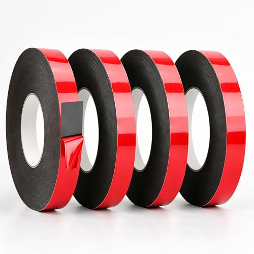 4 Rollen Doppelseitiges Klebeband Extra Stark, 15mm x 10m Wasserfest Multifunktionales Montageklebeband, Hochtemperaturbeständig Doppelklebeband, Double Sided Tape für Wand und LED-Streifen,Auto,Büro