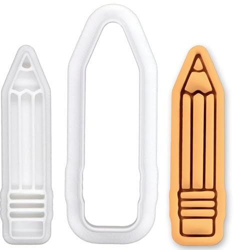 BAKERLOGY Pencil Mini Cookie Cutter and Stamp Set – School Stationery Fondant Embosser for Back to School, Teacher Gift, Classroom Baking, Cupcake Decorating Tool