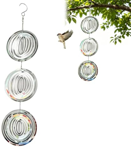 EnixwH 3 Pièces Anti Pigeon, Moulin a Vent Effaroucheur Oiseaux | Anti Oiseaux Exterieur, Suspendu Acier Inoxydable Reflechissants Jardin Repulsif Carillons Éoliens pour Balcon Jardin Étang
