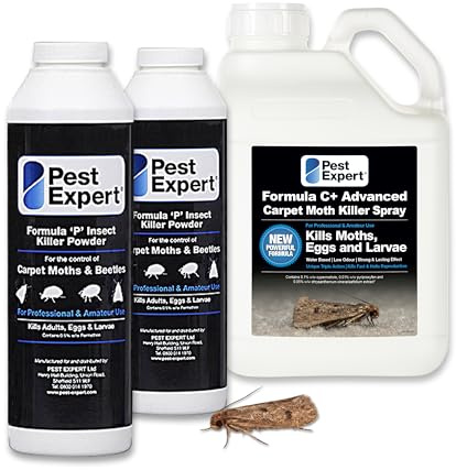 Carpet Moth Killer Spray 5ltr - with Free Trigger Hose Sprayer and 2 x Carpet Moth Powder XL pack size 300g - Formula ‘C+’ Spray and Formula ‘P’ Insect Killer Powder Pest Expert