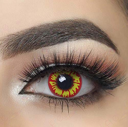 MYSA LENS® Lentilles De Contact De Couleur Fantaisie Crazy Lens Cosplay Halloween Yeux Loup Garou Rouge Red Wolf Wild Fire Etui Offert 12 Mois sans correction