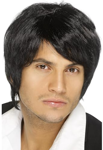 Smiffys Boy Band Wig, Black Short Style, Icons & Idols Fancy Dress, Adult Dress Up Wigs