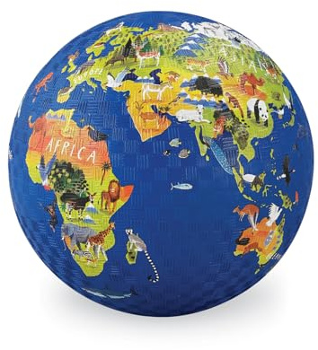 Crocodile Creek Rubber Playground Ball, Ships Inflated, PVC-Free, Durable Design for Outdoor Games and Active Ball Sports, for Kids Ages 3 Years and Up, 5” Size (World)