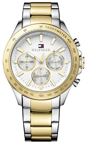 Tommy Hilfiger Herren Multifunktionsquarz-Uhr - 45,5 mm, Weißes Zifferblatt, Bicolor Edelstahlarmband mit Gold-Ionenplattierung (IP), 3 Sub-Dials, 5ATM Wasserdicht - 1791226