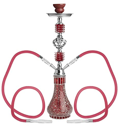 NOVESTE Shisha 55 cm 2 Manguera Hookah Cachimba Narguile Agua Tubo Vidrio Fumar (Rojo)