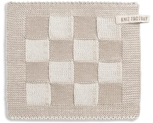 Knit Factory - Topflappen Block - Ecru/Leinen - 23x23 cm | Hitzebeständige Lappen - Schutzlappen zum kochen - Küchenzubehör - Kochlappen - Traditioneller look