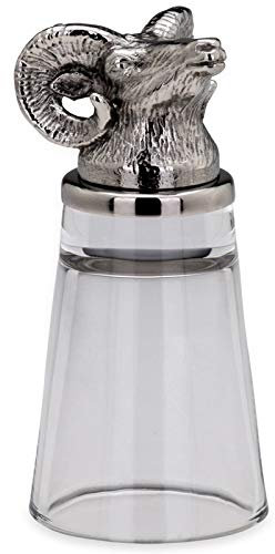 H.Bauer jun. Edelstahl Zylinder Schnapsglas 4 cl ohne Henkel - ausgefallenes Shotglas mit Jagdmotiv Widder Ø 4.5 cm - individueller Stamper mit Fuß - Highlight zu jeder Party, Feier oder an der Bar