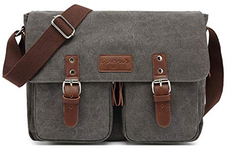 FANDARE Vintage Bolso de Bandolera Lona Bolsa de Mensajero Ampliable Mensajero Crossbody Bag Hombres Mujeres Bolsa de Hombro para 10.9 Pulgadas Tablet Viaje Negocio Universidad Gris