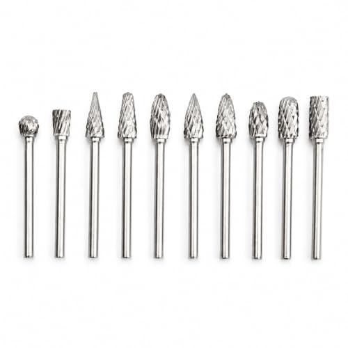 Lot de 10 Fraises Carbure de Tungstène, Tige 3mm pour Dremel | Gravure Sculpture Bricolage, Polissage Métaux et Bois, Formes Variées, Compatible Outil Rotatif CNC, Double Coupe