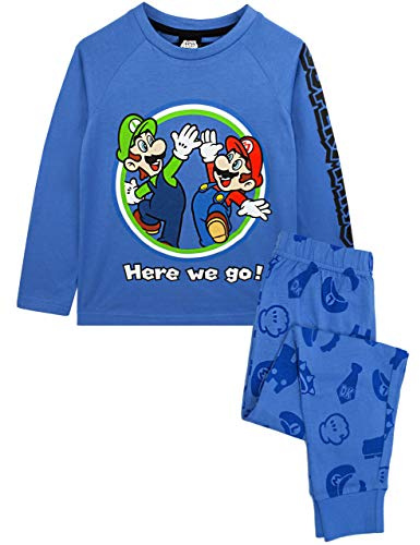 Super Mario Pigiama Luigi Boys Manica Lunga Bambini Blue T-Shirt & Pantaloni Pjs