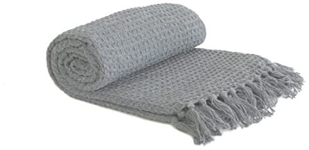 Emma Barclay Couverture en Coton recyclé gaufré uni texturé pour Fauteuil, canapé, canapé - Gris argenté - 127 x 152 cm