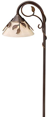Hinkley Ivy 12v Path Light, Light Amber Glass, Brass Material, T5 LED Lamp, Bulb Shield, Wiring Kit and Ground Spike Included, Copper Bronze Finish