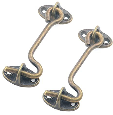 T Tulead 2 Stück Scheunentür-Haken aus Messing, Türhaken und Ösenriegel, Tortürhaken, Verriegelung, Schuppen, Fenster, Riegelschlösser, Bronze, 7,5 cm, inklusive Schrauben
