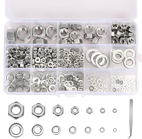HONMOK 311pcs Tuercas de Contratuerca Tuercas Autoblocantes Hexagonal Tuercas de Bloqueo Surtidas M3 M4 M5 M6 M8 M10 M12 Con Arandela Metal Reparación montaje máquinas construcción fabricación