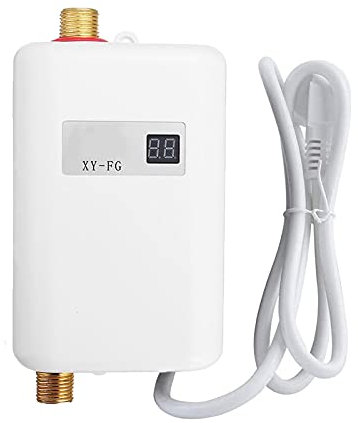 Mini Electric Water Heater, 3000W Instant Tankless Hot Water Heater with LCD Display, Under Sink Water Heater for Kitchen Bathroom Washing (White)