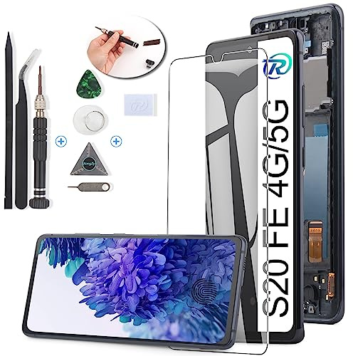 RongZy AMOLED Display für Samsung Galaxy S20 FE/S20 FE 5G LCD Bildschirmersatz Digitizer Touchscreen Montiert Ersatz mit Werkzeugen(mit Rahmen)