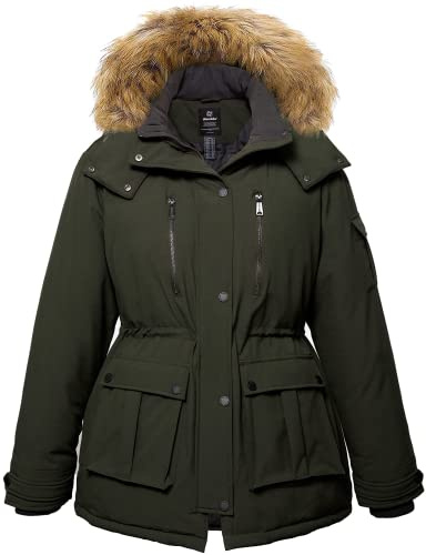 Wantdo Donna Giacca Invernale Oversize Piumino Trapuntato Caldo Mantello Addensante Parka con Cappuccio in Pelliccia Staccabile Uomo Verde 54