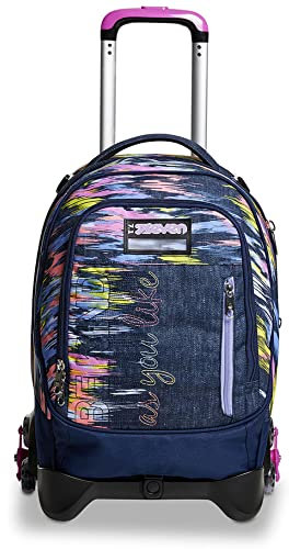 Trolley Scuola Seven Jack 3 Ruote - Virtual Girl Ragazza - Zaino Sganciabile - Doppio Uso - Jeans, Rosa
