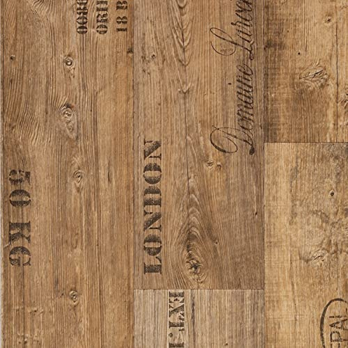 Vintage Wood Plank Effect Vinyl Flooring 2.5mm Realistic Foam Backed Lino Slip Resistant (Warm Brown Urban Planks, 4m x 3m)