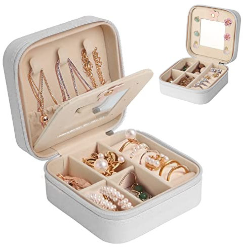 talifoca Jewellery Box Travel Small Jewellery Box for Women Girls PU Leather Jewellery Case with Mirror Jewellery Storage for Earrings Rings Stud Earrings Chain