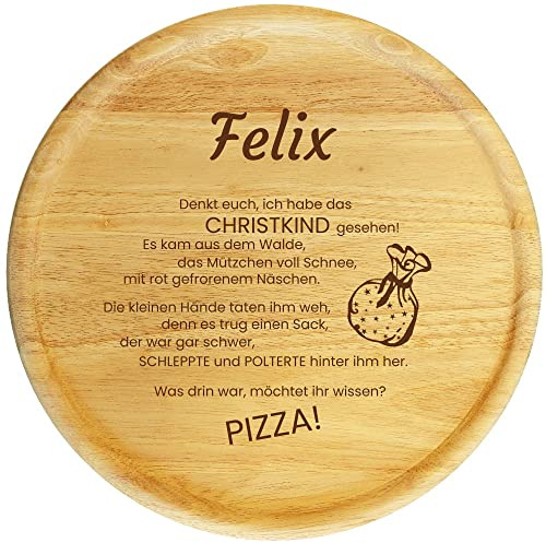 Sterngraf Pizzateller 32 cm mit Gravur (Namen) personalisiertes Pizzabrett - Geschenkidee zu Weihnachten/Weihnachtsgeschenke aus Holz, Christkind Motiv P31