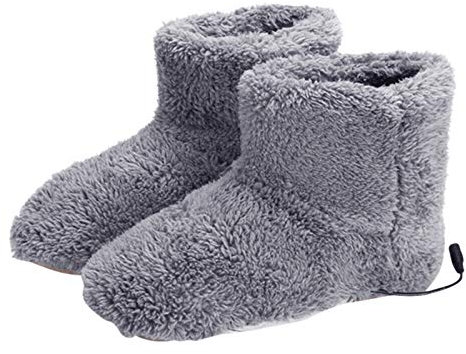VALINK Pantofole riscaldanti elettriche USB per l'inverno, scaldapiedi, scarpe riscaldate elettriche, in peluche, calde, lavabili a caldo, unisex, colore grigio