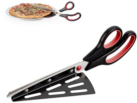 Relaxdays Forbici per Pizza con Paletta, Lama in Acciaio Inox, Tagliapizza, Lavabile in Lavastoviglie, Nero Rosso, 8 x 27 x 8 cm