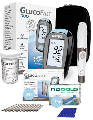 GLUCOFAST Duo Blutzuckermessgerät Bundle (mg/dL) – inkl. 50 Teststreifen & 100 Lanzetten | Starter-Set für sofortige Diabeteskontrolle | präzise Messung & einfache Anwendung