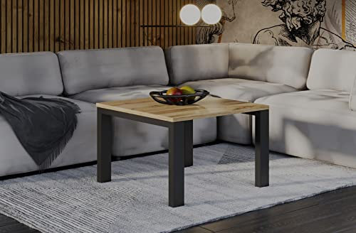 Endo-Moebel Couchtisch Garold 80x80 cm | Moderner Beistelltisch mit Stabiler Holzfurnier-Tischplatte und Metallgestell | Quadratischer Wohnzimmertisch für stilvolles Ambiente (Wotan Eiche)