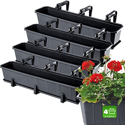 KADAX Lot de 4 jardinières, jardinières pour Balcon en Plastique pour Fleurs et Herbes - Pot de Balcon résistant - 4 x 80 cm, Anthracite