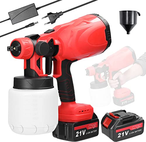 Mulcort Spruzzatore elettrico portatile 21V Volumi di uscita Spruzzatore regolabile Dispositivo multifunzionale per verniciatura a vernice Spruzzatore per vernice ad alta pressione con 800 ml di