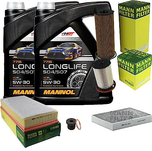 EISENFELS Filter Set Inspektionspaket erstellt mit 10 L Motoröl MANNOL Longlife 504/507 5W-30, MANN-FILTER Ölfilter, Luftfilter, Innenraumfilter, Kraftstofffilter, Verschlussschraube