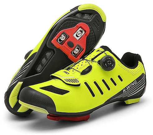 Unisex Fahrradschuhe Kompatibel mit Pelaton Indoor Rennrad Schuhe Mountainbike Schuhe für Damen und Herren Delta Cleats Clip Outdoor Pedal Fahrradschuhe MTB Schuhe für Herren, Gelb-A, 10.5 Women/9 Men
