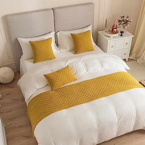 Morbuy Runner Letto Matrimoniale, Jacquard Reversibile Corridore Letto, Morbido Sciarpa e Federa da Letto, Modern Alberghi Scarf Runner Decorazione (45x210 cm (corridori da Letto),Curcuma)