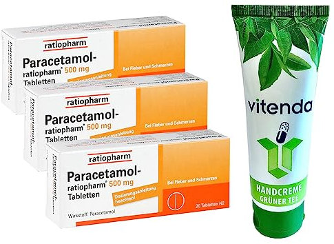 Paracetamol-ratiopharm 500 mg Tabletten 3x20 Stück inclusive einer Handcreme von vitend - Der gut verträgliche Klassiker hilft gegen Schmerzen und Fieber