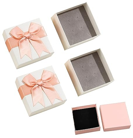 ATBUSS 2 Geschenkboxen mit Schleife und 1 Geschenkbox für Schmuck mit Deckel – elegante Verpackung mit Schleife für Ringe (Rosa)