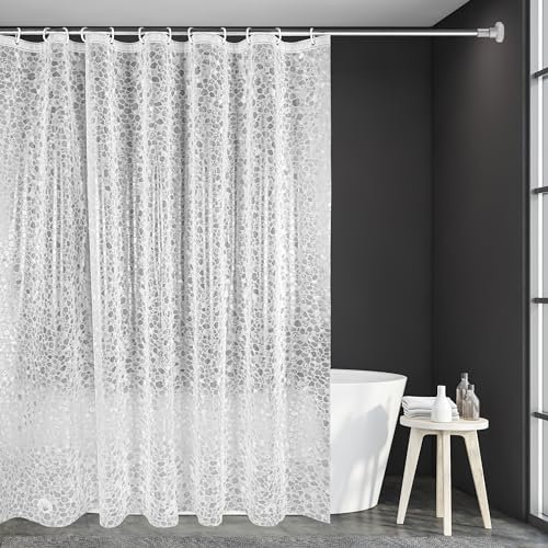WELTRXE Cortina de Ducha Antimoho con Peso Magnético Inferior, Cortina de Baño Impermeable con 12 Ganchos Inoxidables para Bañera, Ducha, 180 x 180 cm, Gravas 3D