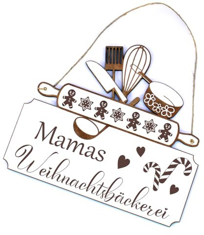 Schild Mamas Weihnachtsbäckerei - Küche Türschild Weihnachten Backen Vintage Dekoschild Türdeko weihnachtliche Deko - 20 x 18 cm