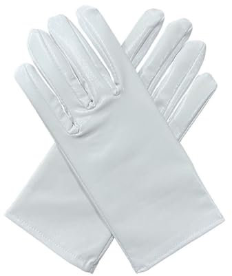 Yurosiay Kurz Metallic Handschuhe Glänzend Lackleder Handschuhe Mode Punk Handschuhe Tanzhandschuhe Glitzer Metallische Abendhandschuhe Opernhandschuhe für Party Cosplay Kostüm 23cm Weiße
