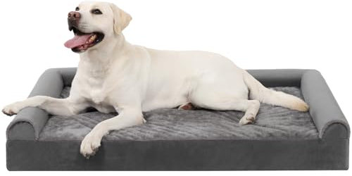 KSIIA Hundebett Grosse Hunde, Orthopädisches Hundebetten 105x70x18cm Hundesofa Bezug abnehmbar waschbar, XL Hundekorb mit DREI erhöhte Ränder, Hundecouch rutschfeste Unterseite, Grau
