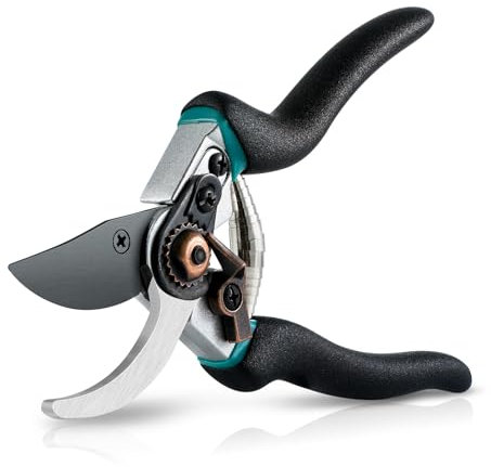 FLORA GUARD Professionelle Gartenschere, 50mm SK5 Klingen, Ilaflon beschichtete Blumenschere mit einem Schnittdurchmesser von 20mm und Sicherheitsschloss