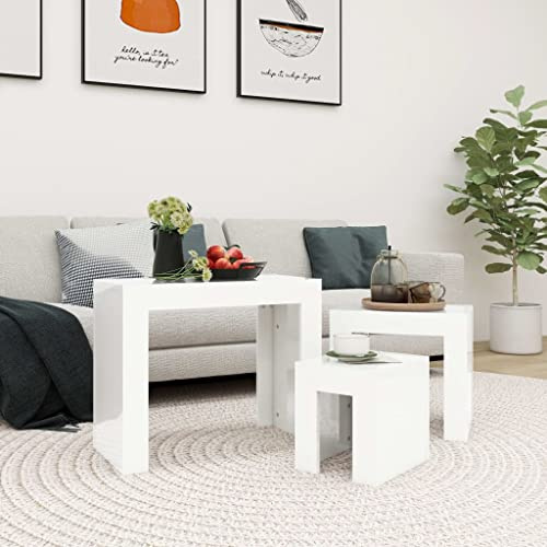 FENLAX Couchtisch 3-TLG. aus Holzwerkstoff 61x30x50 cm Hochglanz-Weiß Wohnzimmer Tisch für Couch Center Table Coffetable Stubentisch Wohnzimmertisch Beistelltisch Cauchsofa Tisch Modern