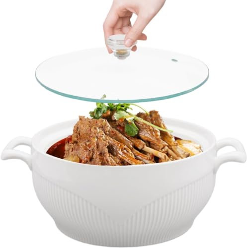 Sopera De Cerámica Con Tapa De Vidrio Y Cucharón, Sopera Creativa De Doble Mango Blanco Vajilla Para Sopa,Cereales, Guiso,Enfriar,Sopa Miso [Clase De Eficiencia Energética A] (Size : 3000ml)