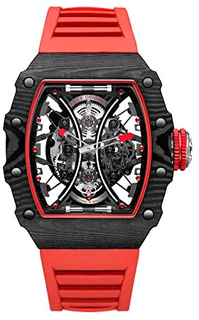 FEICE Uhren Herren Skeleton Automatikuhr Herren Uhren Saphirglas Mechanische Unregelmäßiges Gehäuse Fluorkautschukband Wasserdicht Sport